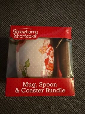 Strawberry Shortcake White Ceramic Mug, Spoon & Coaster Bundle
